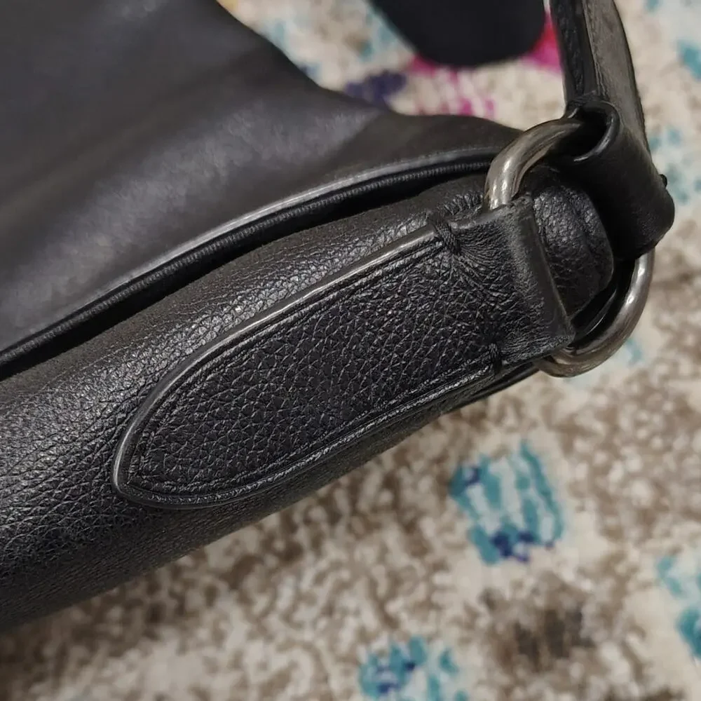 Coach Houston Map Messenger Laptop Bag Black Pebble Leather Crossbody Mens